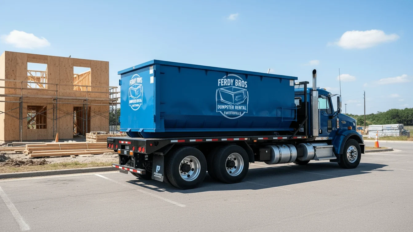 Roll-off containers staged and ready for delivery for Ferdy Bros Dumpster Rental Fayetteville in Fayetteville, AR Roll-off containers staged and ready for delivery for Ferdy Bros Dumpster Rental Fayetteville in Fayetteville, AR